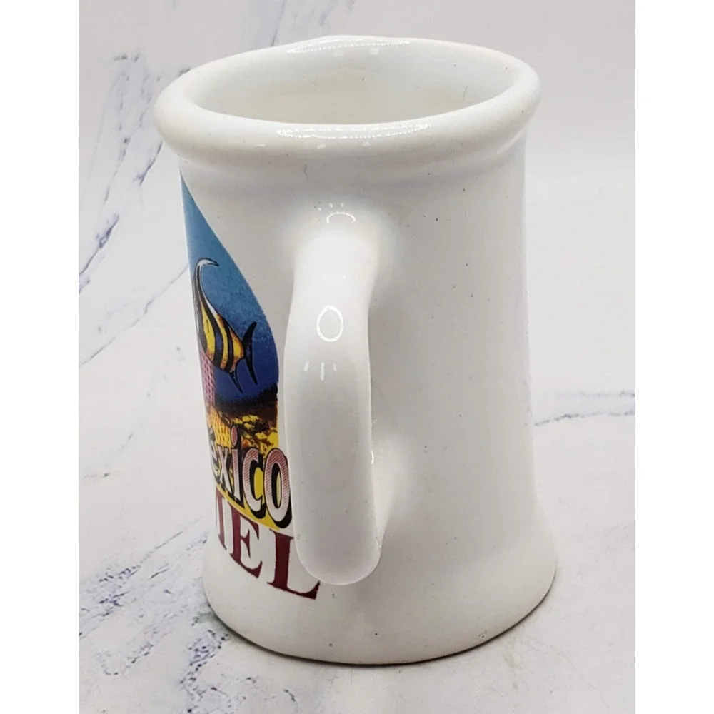 Cozumel Mexico Souvenir Miniature White Ocean Fish Ceramic Toothpick Holder Mug